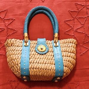Michael Kors Woven Tan and Blue Shoulder Bag